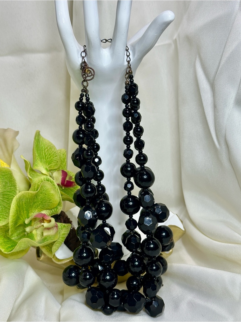 Erica Lyons Black Multi-Strand Faceted Bead Necklace